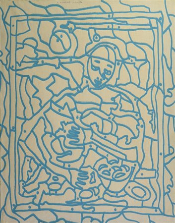 Aldo Mondino SENZA TITOLO (1964) serigrafia su tela, cm 45x35 timbro A....