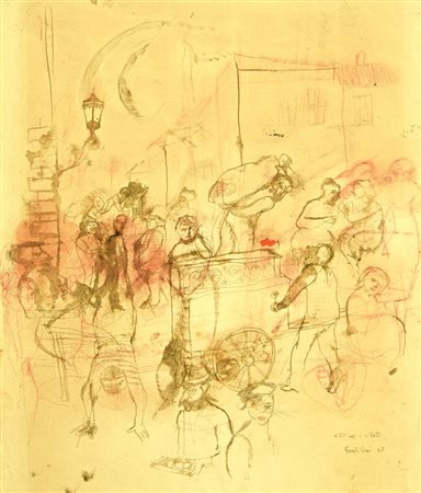 Franco Gentilini ALLA FIERA china e sanguigna acquerellata su carta, cm...