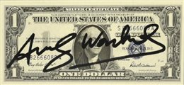 Andy Warhol ONE DOLLAR BILL (George Washington) intervento su banconota, cm...