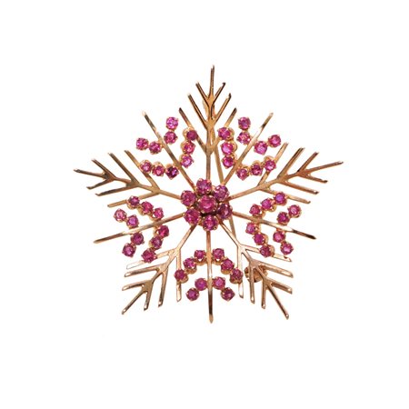 Spilla in oro giallo con rubini