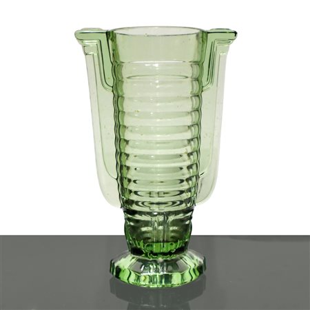 René Delvenne Charles Graffart - Vaso Art Decò in vetro nei toni del verde, 1930