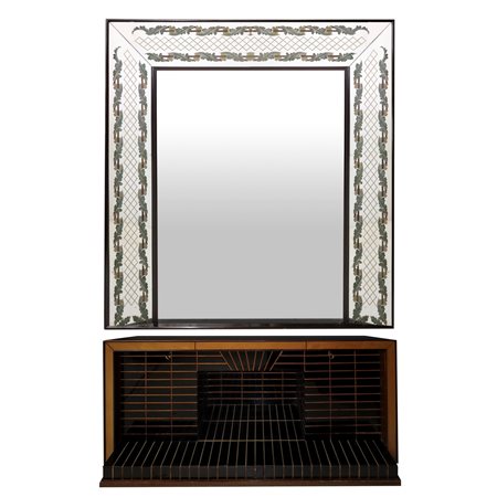 Luigi Brusotti - Mobile bar / credenza con specchiera decorata, 40s