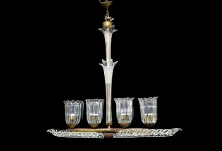 Barovier e Toso (attribuito a) - Lampadario decò a 4 luci in vetro di Murano, 30s