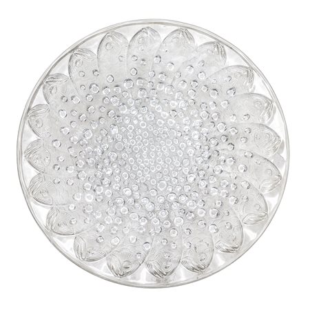 Lalique (1888)  - Piatto "Roscoff fish" in vetro stampato opalescente pressato con decorazione di pesci e bolle