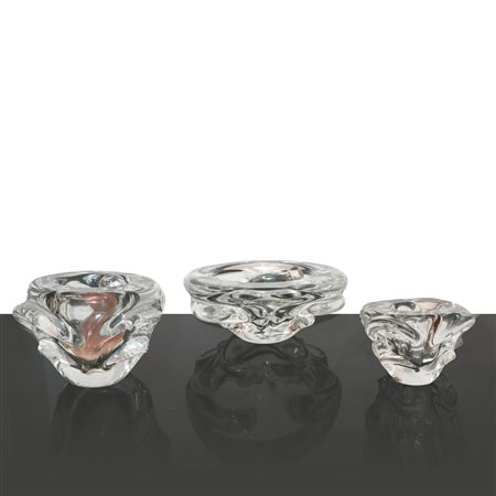 Gruppo di N.3 Posaceneri in vetro pesante con pestello