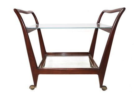 Cesare  Lacca (Napoli 1929)  - Carrello in legno di faggio con finitura acrilica e piano in vetro, 50's