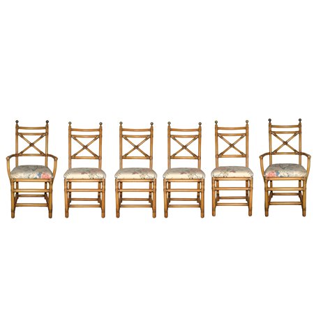 Italo Gasparucci - N°6 Sedie in bambù e pomoli in ottone dorato, 70's