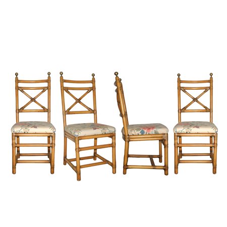 Italo Gasparucci - N°4 Sedie in bambù e pomoli in ottone dorato, 70's