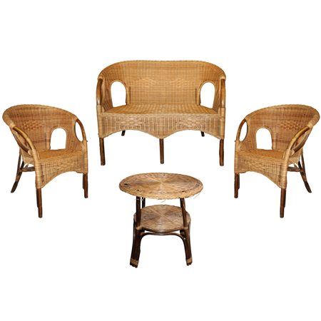 Salotto da giardino, in rattan e midollino composta due poltrone , divano e tavolinetto