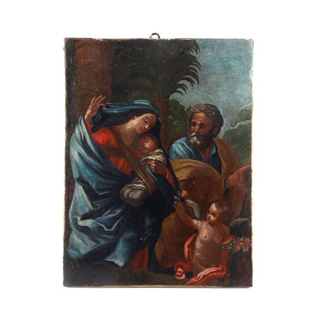  
Riposo durante la fuga in Egitto  XVIII secolo
dipinto ad olio su tela 40,5 x 31 cm