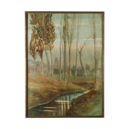 
Scorcio di paesaggio con fiume ed alberi Prima metà XX secolo
acquarello su carta 56 x 41 cm