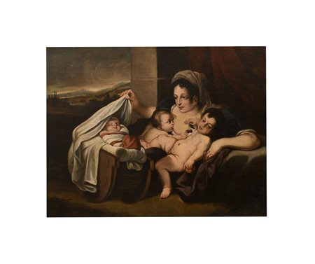 Carlo Cignani (attribuito a) (Bologna, 1628 - Forlì, 1719) 
Allegoria della carità e dell'amore 
olio su tela cm 145x113