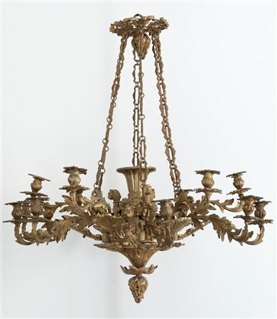  
Lampadario in bronzo dorato a 18 luci stile Luigi XV Fine XIX secolo
 