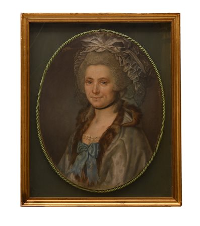 Pittore austriaco della seconda metà del XVIII secolo ( - ) 
Coppia di dipinti raffigurante nobiluomo e nobildonna 
tempera su tela ovale  cm  64x46; con cornice cm  72x60