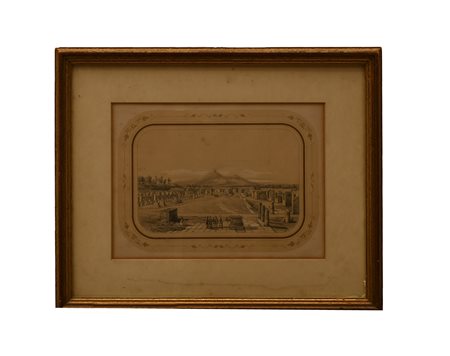 Scuola di Posillipo ( - ) 
Bel disegno raffigurante personaggi tra le rovine di Pompei. Attribuibile a G. Gigante XIX secolo
disegno, matita e biacca su carta cm 21x28,5; con cornice cm 36x44,5