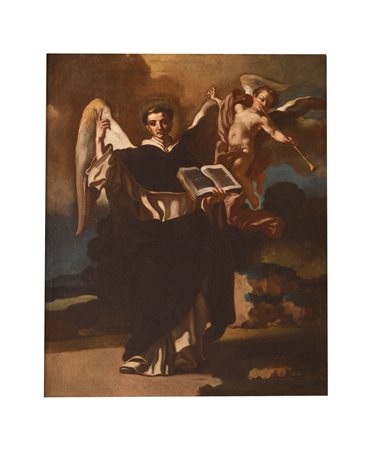 Francesco Solimena (bottega di) (Canale di Serino, 1657  - Barra, 1747) 
San Vincenzo Ferrer con angelo che suona la tromba Secolo XVIII
olio su tela  