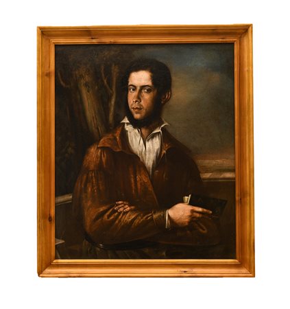 Salvatore Lo Forte (attribuito a) (Palermo, 1804 - Palermo, 1885) 
Ritratto di giovane barbuto con un libro in mano 
olio su tela cm 76X64; con cornice cm 87X64