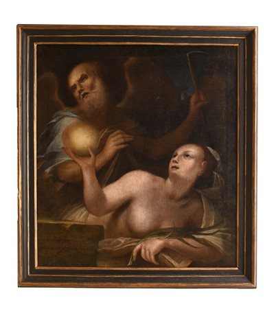Pittore italiano del XVII secolo ( - ) 
La Verità svelata dal Tempo 
olio su tela cm 96X89,5; con cornice cm 113X102