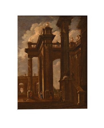Antonio Visentini (Venezia, 1688 - Venezia, 1782) 
Capriccio architettonico 
olio su tela cm 42x56