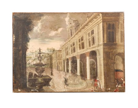Scuola italiana del XVIII secolo ( - ) 
Capriccio architettonico 
olio su tela cm 67x95