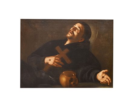 Pittore Napoletano del XVIII secolo ( - ) 
San Francesco 
olio su tela cm 72x98; con cornice cm 88x114