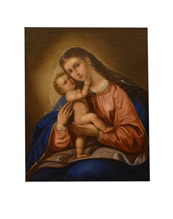 pittore toscano della seconda metà del XIX secolo ( - ) 
Madonna con Bambino 
olio su tela cm 69x55 