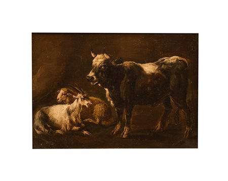 Francesco Londonio (attribuito a) (Milano, 1723 - Milano, 1783) 
Figure di armenti a riposo 
olio su tela cm 31,5x22,5