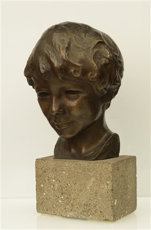 Giovanni  Prini (gENOVA, 1877 - Roma, 1958) 
Testa di giovane in bronzo con base in marmo 
 altezza cm 41