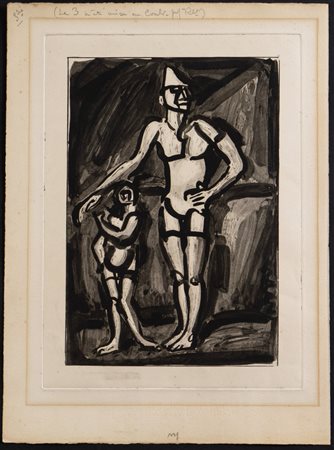 Georges Rouault (Parigi 1871 - 1958), “Clown et enfant”. Acquaforte acquatinta su carta, Lastra