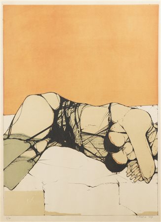 Karl Plattner (Malles Venosta 1919 - Milano 1986), “Figura femminile sdraiata”, 1967.
