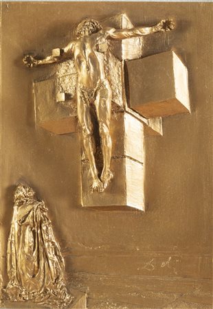 Salvador Dalí (Figueres 1904 - 1989), “Crocifissione”. Scultura in rilievo su lastra in
