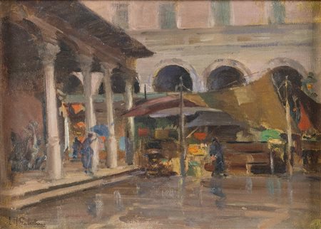 Leopoldo Russo Galeota (Napoli 1968 - Quinto al mare 1938), “Mercato sotto la pioggia -