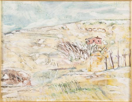 Pietro Azzaroni (Bologna 1912 - 1973), “Paesaggio”. Olio su cartone, H cm 50x70