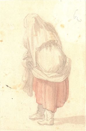 Bartolomeo Pinelli (Roma 1781 - 1835), “Studio di figura”. Tecnica mista su carta, firmato in