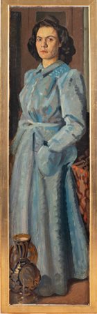 Tito Conti (Firenze 1842 - 1924), “Figura femminile”. Olio su tavola recto verso, reca firma