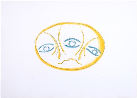 Virgilio Guidi (Roma 1891 - Venezia 1984), “Volti”. Litografia a colori su carta, firmata in