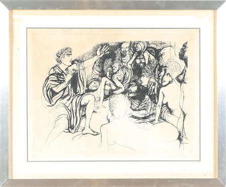 Renato Guttuso (Bagheria 1911 - Roma 1987), “Nerones Vita: Nerone recita i suoi versi”, 1974.