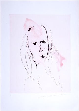 Ernesto Treccani (Milano 1920 - 2009), “Volto femminile”. Litografia a colori su carta, firmata