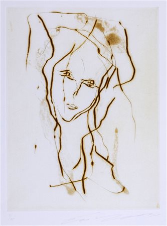 Ernesto Treccani (Milano 1920 - 2009), “Volto femminile”. Litografia a colori su carta, firmata