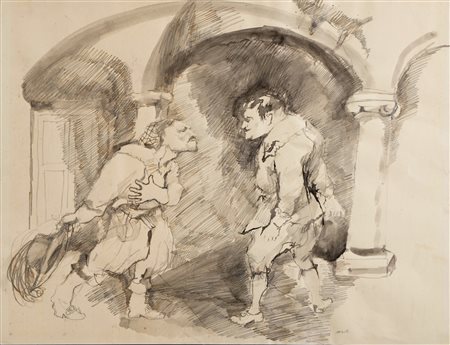 Ugo Attardi (Sori 1923 - Roma 2006), “Senza titolo”. Tecnica mista su carta, firmato in basso a