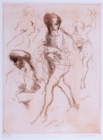 Augusto Murer (Falcade 1922 - Padova 1985), “Figure”, 1982. Litografia su carta, firmata e