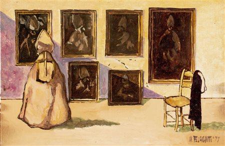 Alberto Pelagatti (San Giorgio di Piano 1927), “Il cardinale”, 1977. Olio su cartone telato,