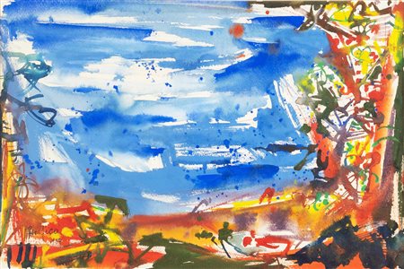 Ettore Fico (Piatto 1917 - Torino 2004), “Amalfi”, 1959. Acquerello su cartoncino, firmata e