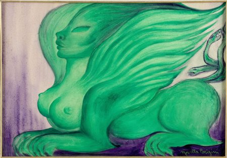 Novella Parigini (Chiusi 1921 - Roma 1993), “La Sfinge”. Olio su tela, firmato in basso a
