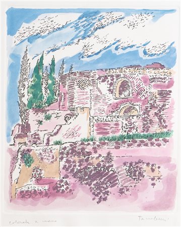 Orfeo Tamburi (Jesi 1910 - Parigi 1994), “Senza titolo”. Incisione acquaforte colorata a mano