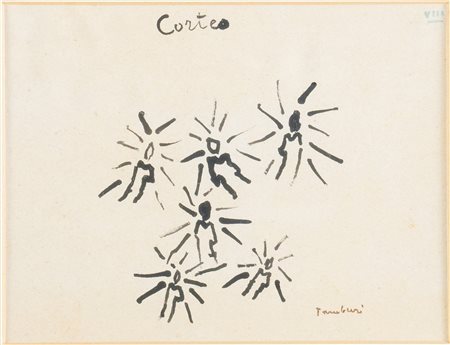 Orfeo Tamburi (Jesi 1910 - Parigi 1994), “Corteo”. Inchiostro su carta, firmato in basso a