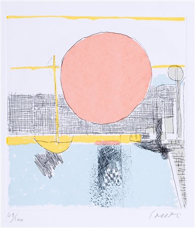 Bruno Saetti (Bologna 1902 - 1984), “Sole”. Litografia a colori su carta, firmata in basso a