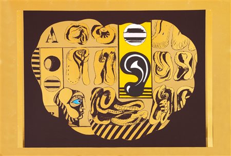 Concetto Pozzati (Vo' 1935 - Bologna 2017), “Da e per Hogarth”, 1964. Litografia a colori su