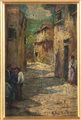 Angelo Dall'Oca Bianca (Verona 1858 - 1942), “Scorcio di paese”. Olio su tavoletta, firmato in