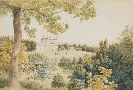 ANONIMO Falciatura 1830 acquerello su carta 31x45 firma non decifrabile e...